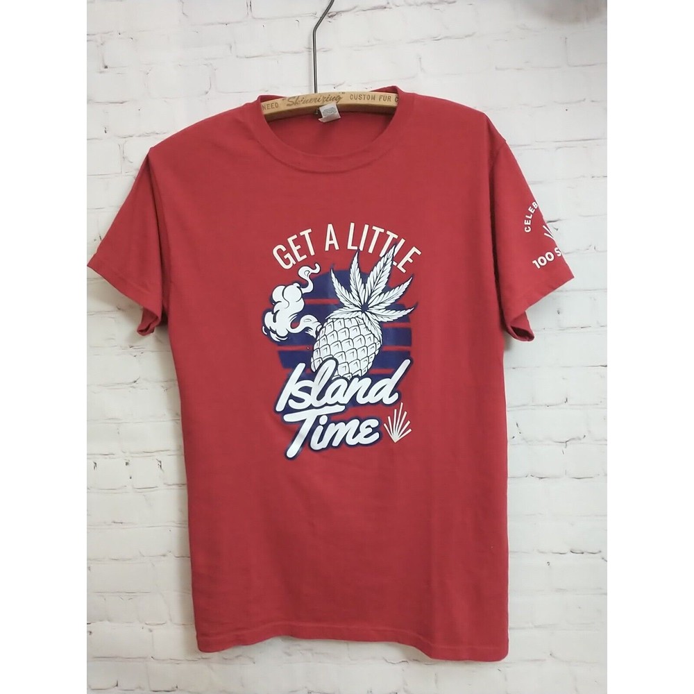 Smoking Pineapple "Get A Little Island Time"  T-shirt Red Womens S / M